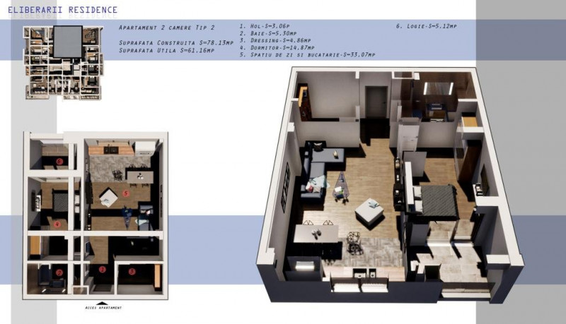 INEL II -Apartament cu 2 camere in bloc nou finalizat 2022