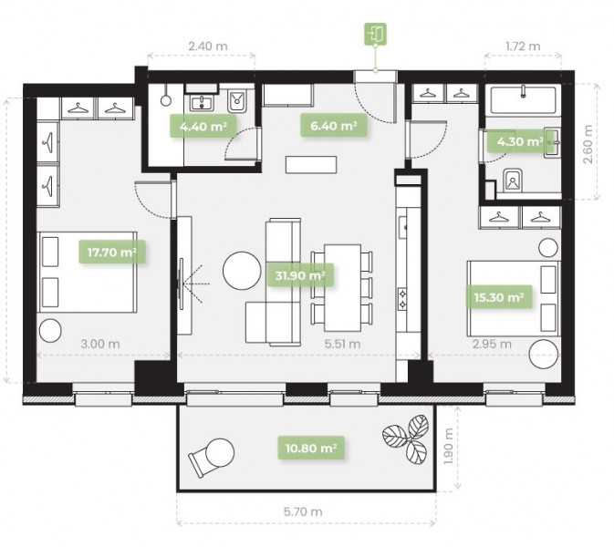 Tomis Plus - Apartament C2-Tip 08 cu 4 camere in bloc nou 2022, finisat complet.