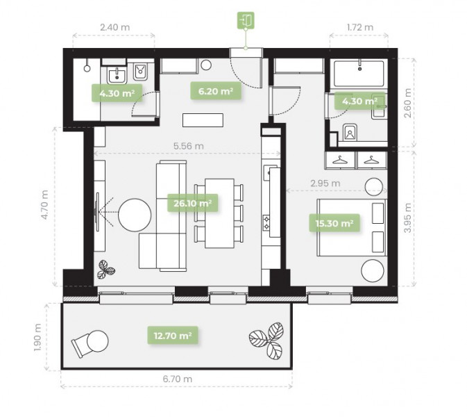 Tomis Plus -Tomis  Apartament C2-Tip 05 cu 2 camere in bloc nou, finisat