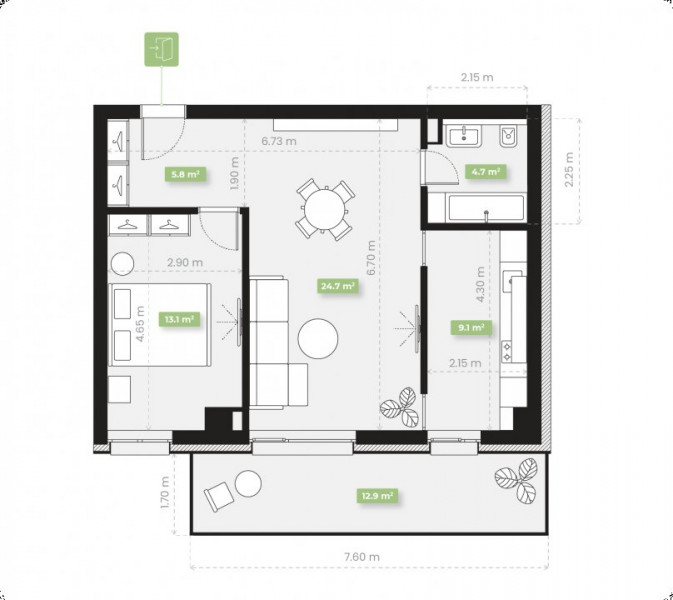 Tomis Plus - Apartament C1-Tip 04 cu 2 camere in bloc nou, finisat complet.