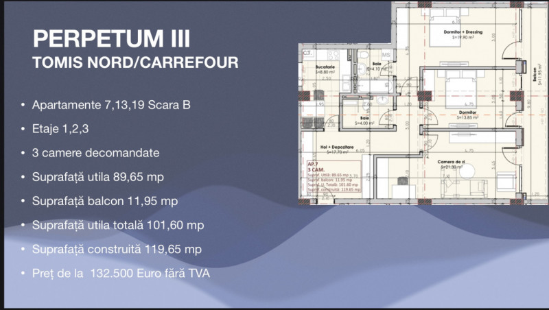 Tomis Nord-Perpetum III -Direct dezvoltator! Apartament cu 3 camere,  bloc nou.