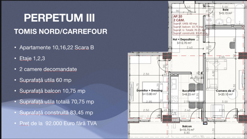 Tomis Nord-Perpetum III- Direct dezvoltator! Apartament cu 2 camere,  bloc nou.