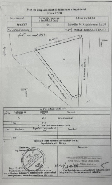 MIHAL KOGALNICEANU - teren 944 mp cu 3 deschideri la drum asfaltat.