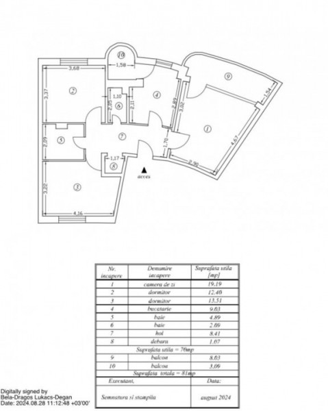 Tomis II - Victoria  - Apartament cu 3 camere decomandat.