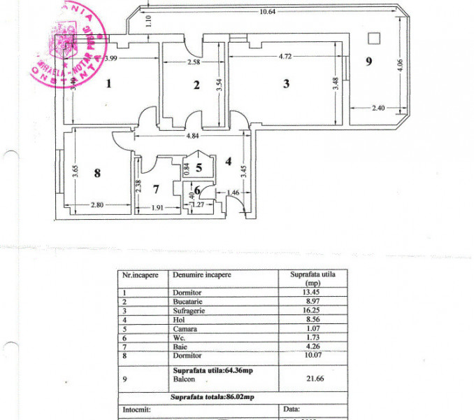 Tomis III - Galeriile Soveja - Apartament decomandat cu 3 camere, etaj 1.